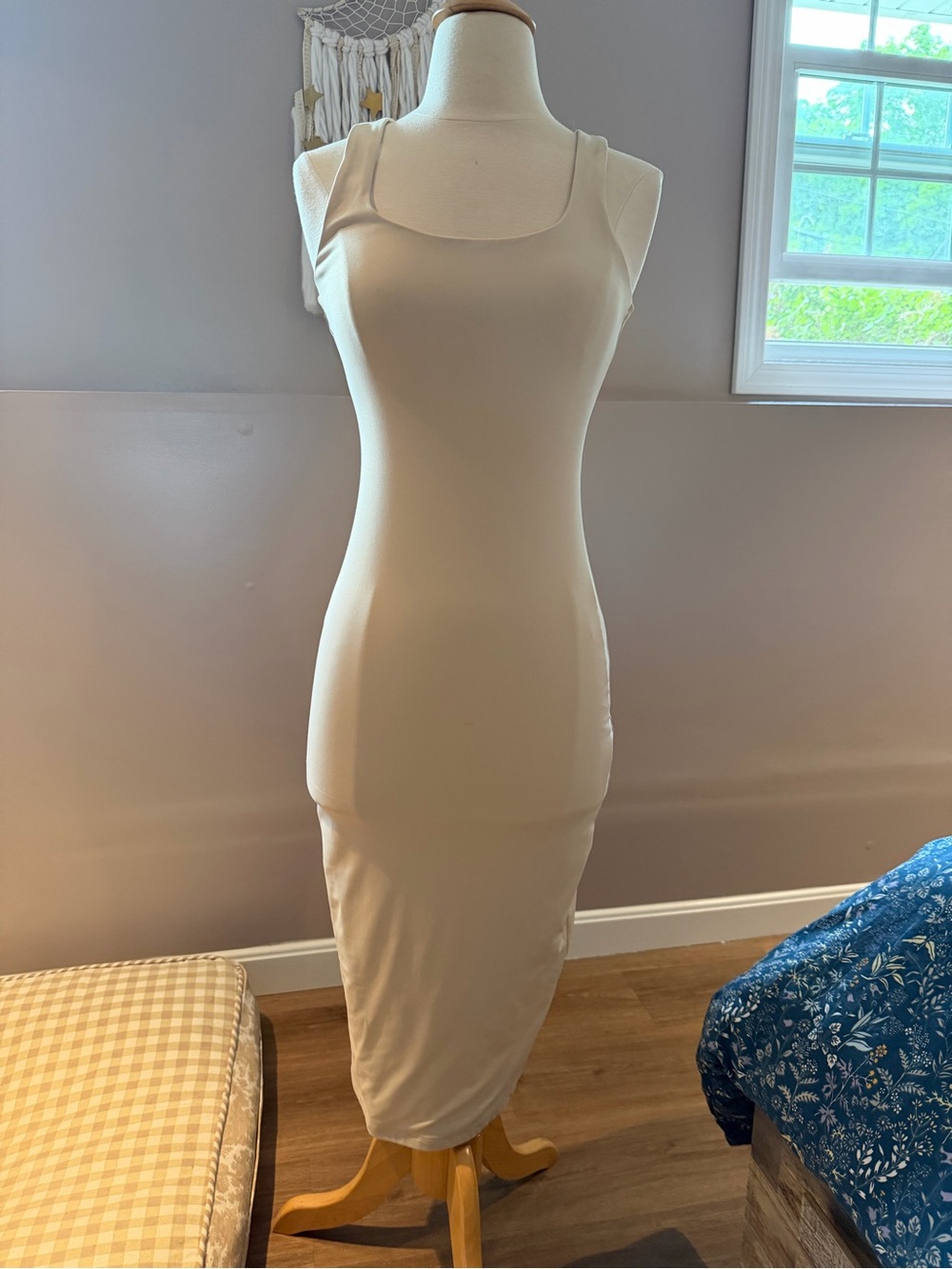 Forever 21 Cream Square-Neck Bodycon Midi Dress